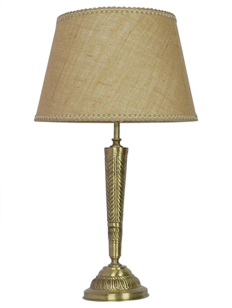 Conical Brass Table Light in Antique Finish with Jute Lace Shade