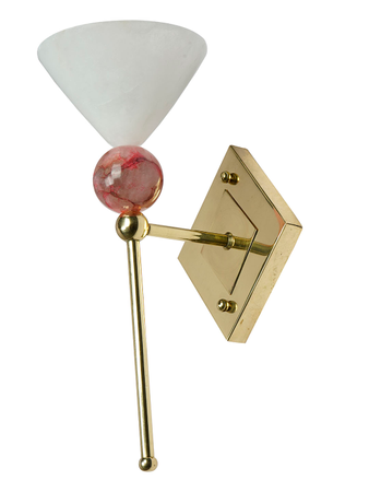 Modern Martini Twist: Alabaster & Brass Wall Sconce with Pink Marble Accent