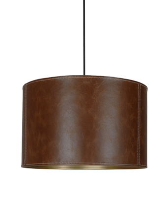 Contemporary Brown 14 Inches Drum Leather Pendant Light