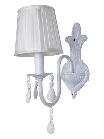 White Crystal Elegance: Single White Wall Sconce with Fabric Shade - Neoclassical Chic