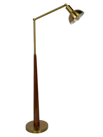 Contemporary 2 Point Adjustable wood & Metal Floor Lamp in Matt Brass Finish