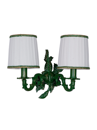 Double Green Grapevine Wall Sconce with Pleated Shades