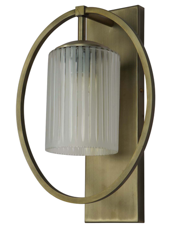 Contemporary 7 Inch Golden Oval Ring Steel Wall Lamp Light With Vertical Striped Cylindrical Glass Shade