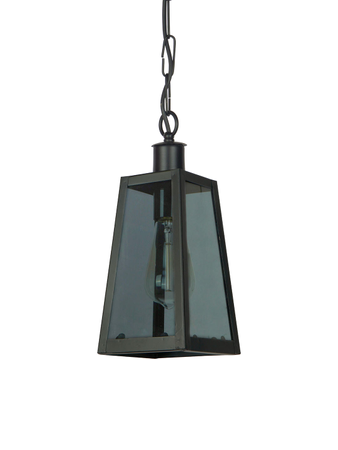 Contemporary Black Textured Steel & Glass Single-Light Square Ceiling Pendant Hanging Light