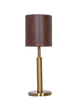 Cylindrical Brown Leather Table Lamp