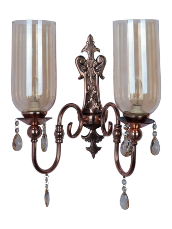 European Copper-Finish Double Light Steel Wall Sconce With Translucent Glass Shades