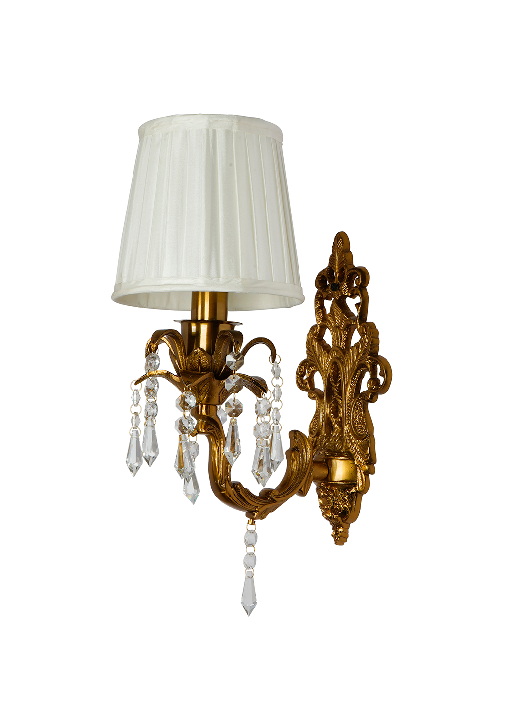 Traditional Single Cast Aluminium Wall Light with Pleated Fabric Shades and Antique Brass Finish    