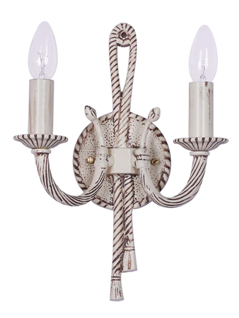 Knotted Cast Aluminium Distressed Creme Antique 2 Light Candelabra Wall Lamp