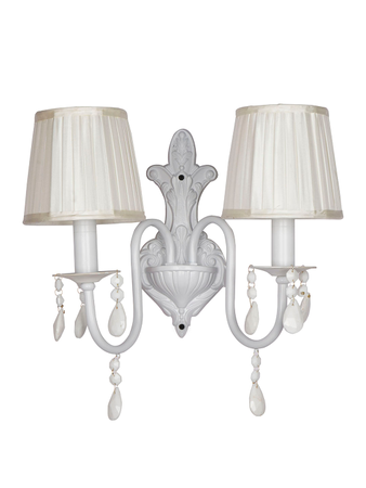 Sparkling Elegance: Double Wall Sconce with Crystals & Fabric Shades - Neoclassical Chic