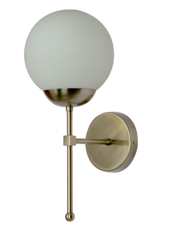 Long Arm Antique Gold Wall Sconce with White Glass Globe