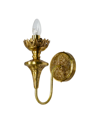 Classic Indian Hand-Carved Brass Candelabra Wall Sconce