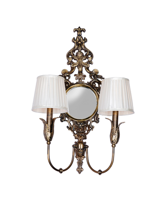 Vintage Elegance Meets Luxury - Antique Brass Wall Lamp with Mirror and Pleated Chiffon Shades