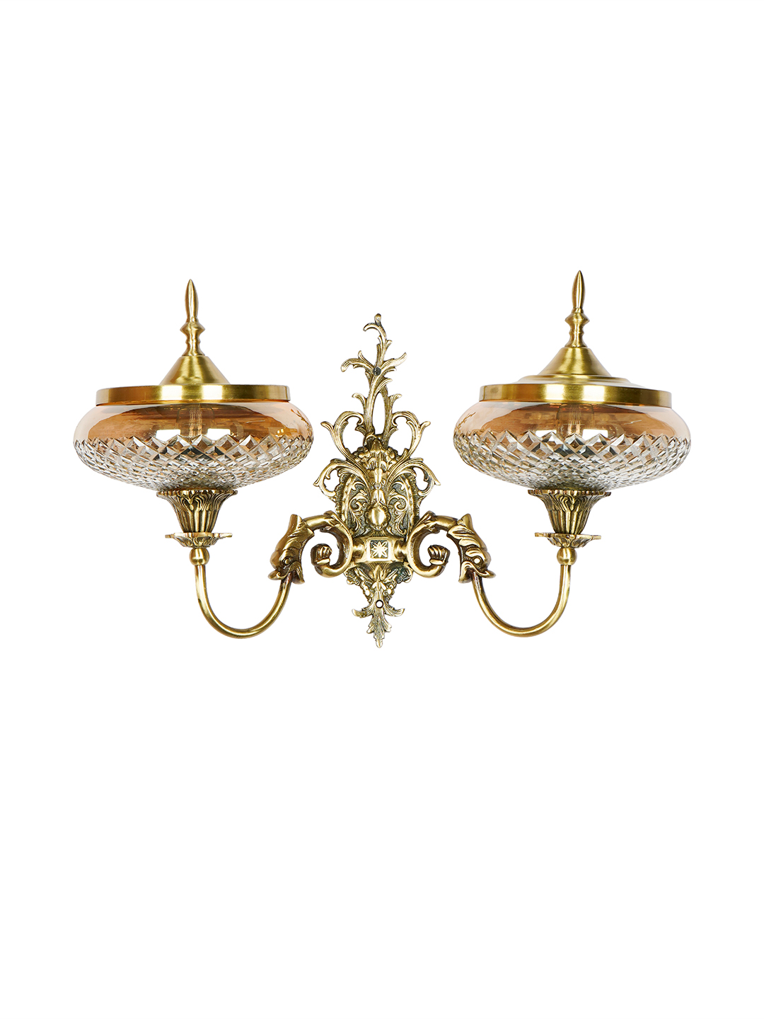 Regal Antique Brass Double Wall Sconce with Golden LusterCovered Glass Shades