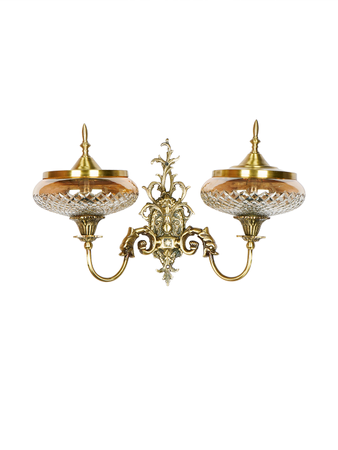 Regal Antique Brass Double Wall Sconce with Golden LusterCovered Glass Shades