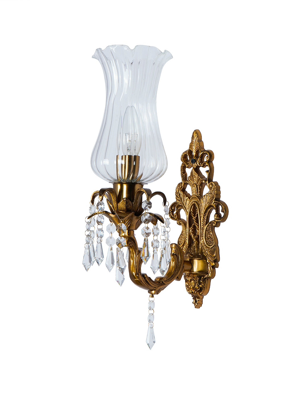 Single Traditional Cast Aluminum Antique Brass Wall Sconce with Borosilicate Shade