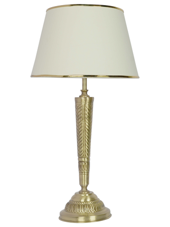 Conical Brass Table Light in Antique Finish with Off White Tapered Fabric Shade