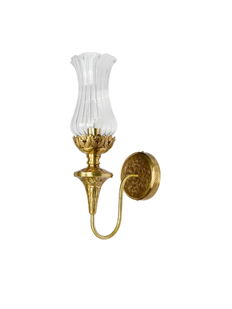 Hand-Carved Brass Wall Sconce with Fluted Glass Shade