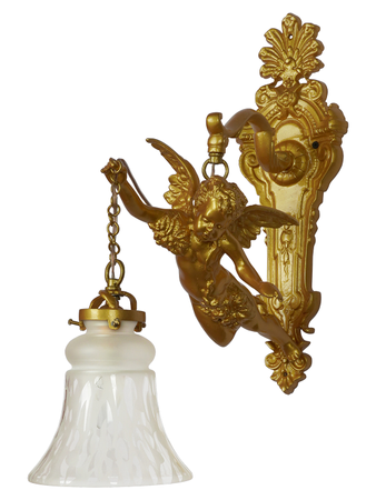 Cast Aluminium Gilded Cherub Classic Wall Lamp with  Embossed Bell Glass Shade