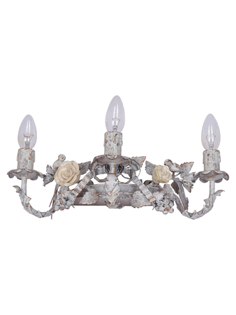 Distressed White Rose and Bird Half Round Candelabra Wall Sconce