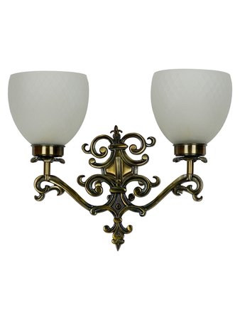 Spanish Antique Brass Finish Dual Light Wall Sconce With Frosted Diamond Glass Shades