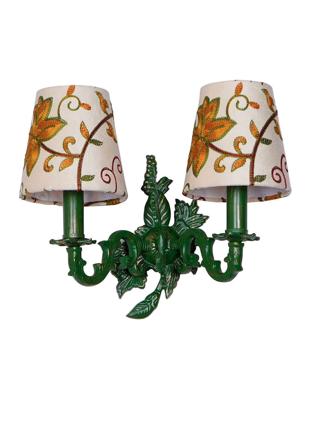 Double Green Aluminium Wall Sconces with Kashida Velvet Shades