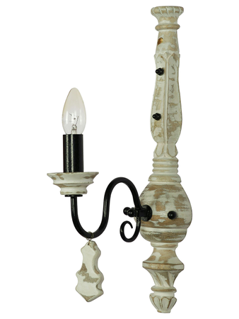 French White Distressed Wooden Single Lights Rustic Candelabra Wall Sconce