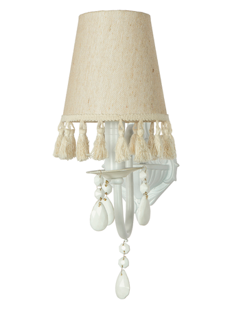 White Wall Sconce with Tassel Shade and Crystal Accents