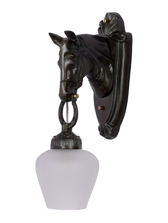 Traditional Medieval Cast Aluminium Brown Stallion Wall Light With Frosted Goblet Glass Shade