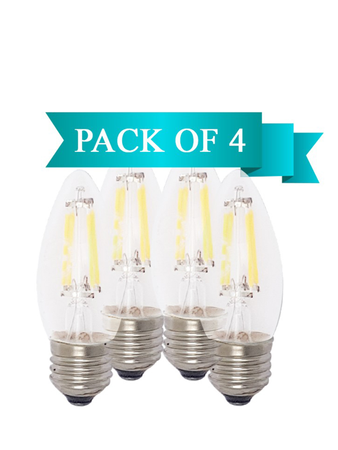 6W LED Filament Clear Candle E27 Bulb Warm White - Pack of 4