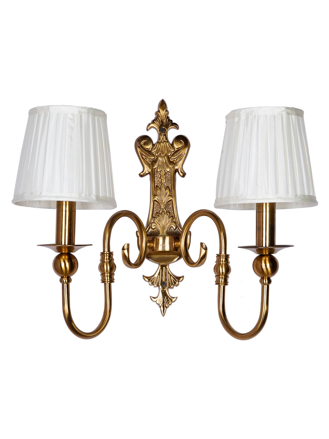 Gold European-style Double Light Steel Wall Sconce With 6 Inch Pleated Fabric Shades