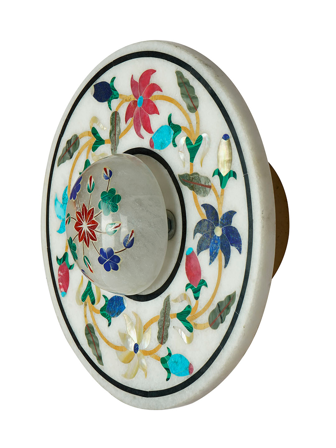 Warm Glow & Exquisite Craftsmanship: Alabaster Wall Sconce with LED & Floral Inlay