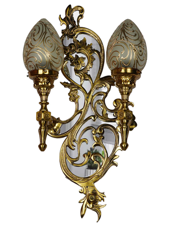 Gold Aluminium Dual-light Classic Wall Sconce With Hand-painted Oval Glass Shade