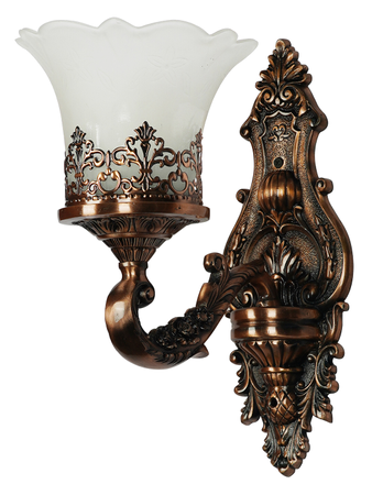 Antique Copper Finish Classic Single Light Aluminium Wall Lamp With Adorned Translucent Glass Shades