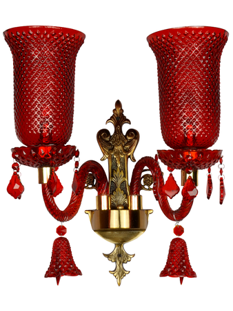 Classic 19 Inch Double-Light Elegant Wall Lamp With Red Textured Glass Shades