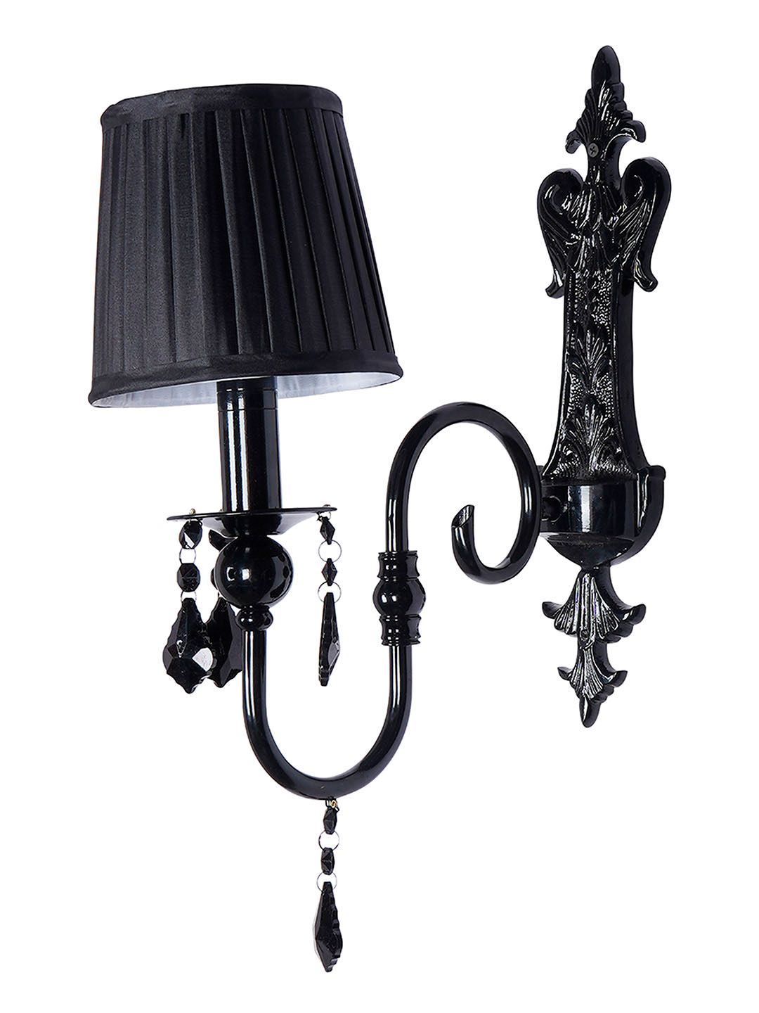 Black Crystal Wall Sconce with Pleated Black Shades