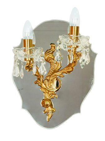 Vintage Opulence: Golden Wall Sconce with Crystal & Mirror - European Flair