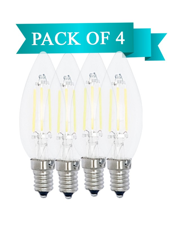 6W LED Filament Clear Candle E14 Bulb Warm White - Pack of 4