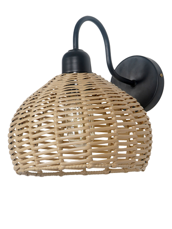 Handwoven Wicker Faux Cane 10 Inches Dome Wall Sconce