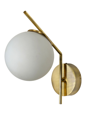 Mid Century Modern Steel Tangent Wall Sconce in Matt Gold Finish and Frosted Glass Globe