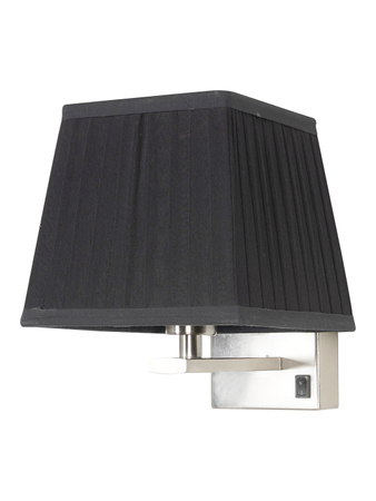 Satin Steel Bedside Wall Light with Black Pleated Square Fabric Shade