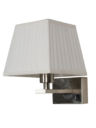 Satin Steel Bedside Wall Light with White Pleated Square Fabric Shade