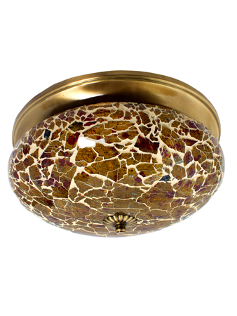 Fiery Mosaic Glass and Brass Flush Mount Ceiling Lamp